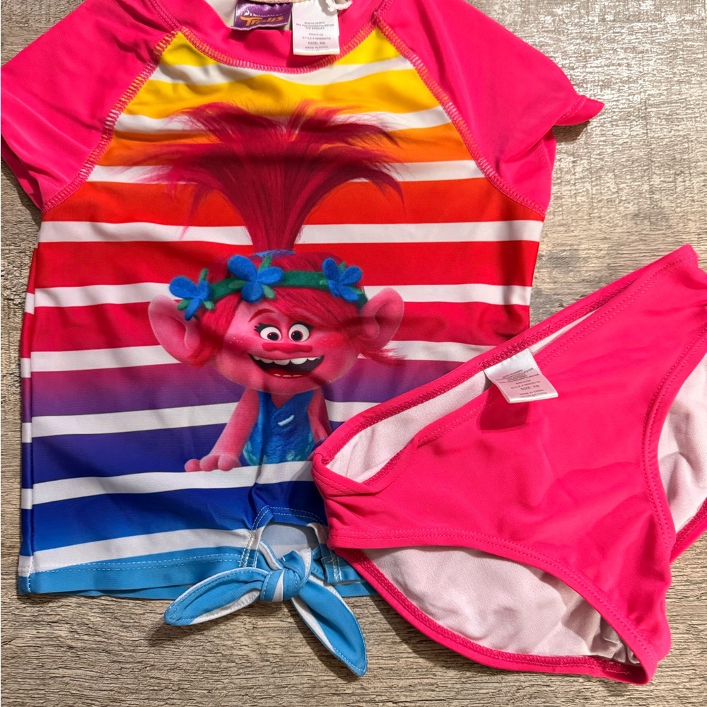 Trolls Kids Rashguard Set - Pink and Rainbow